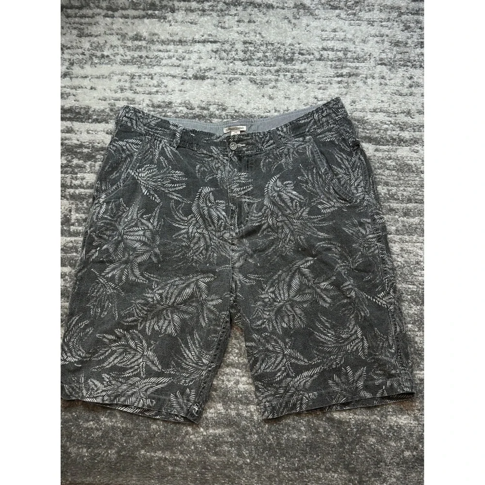Carbon 2 Cobalt Shorts Mens 38 Black Palm Leaf Print Linen Blend Floral Hawaiian